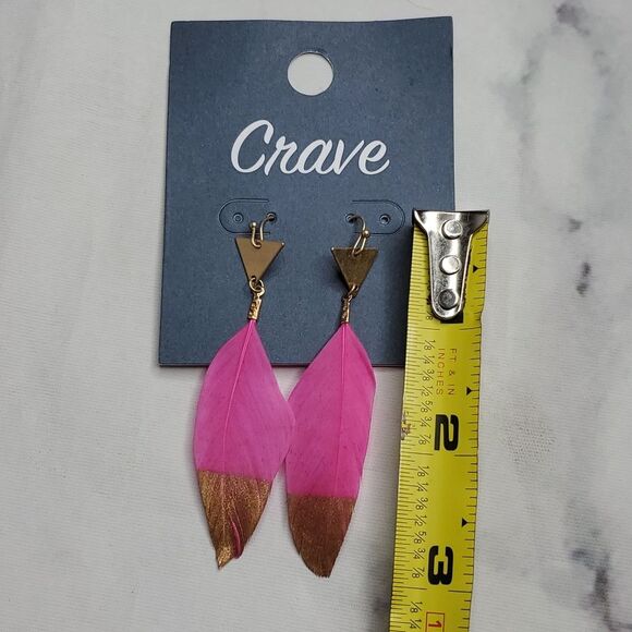 Gold Dipped Pink Feather Earrings - Picture 2 of 2